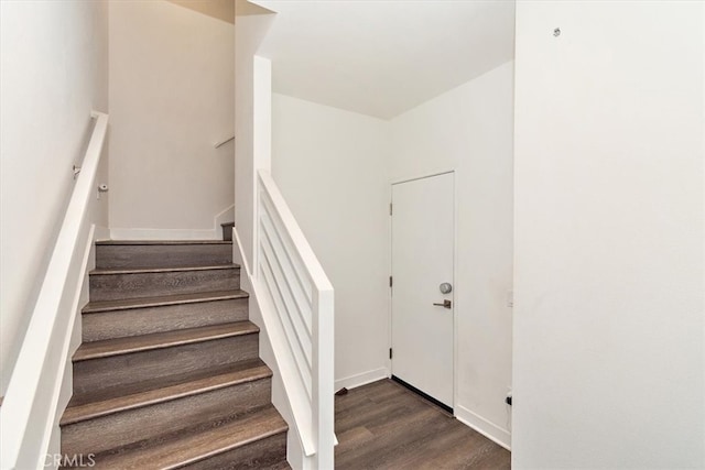 stairs with hardwood / wood-style flooring