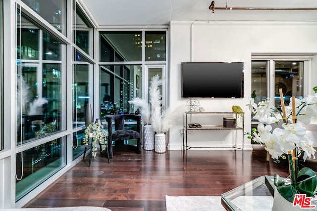 living room with dark wood-type flooring