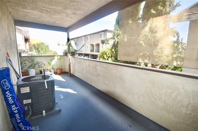 balcony featuring central air condition unit