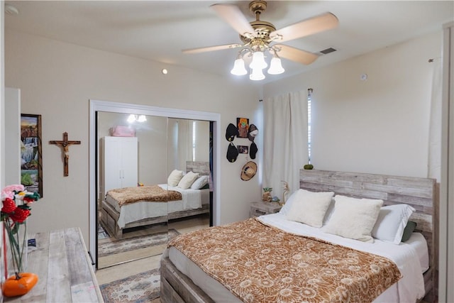 bedroom with a closet and ceiling fan