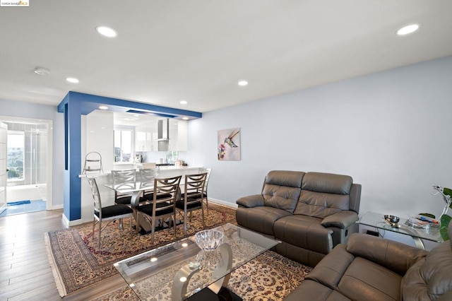 living room with light hardwood / wood-style flooring