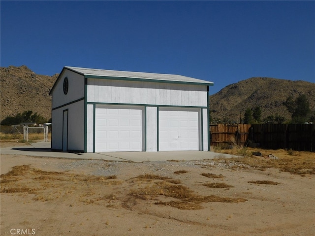 garage with a mountain view