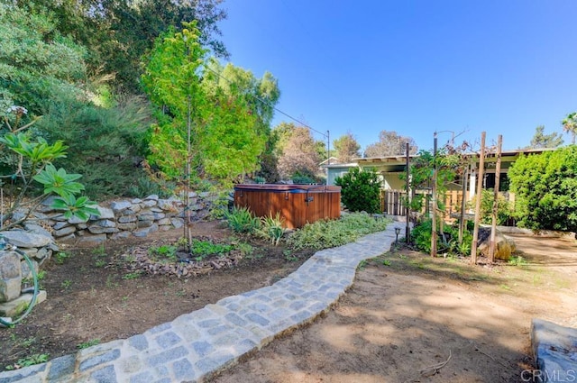 view of yard featuring a hot tub