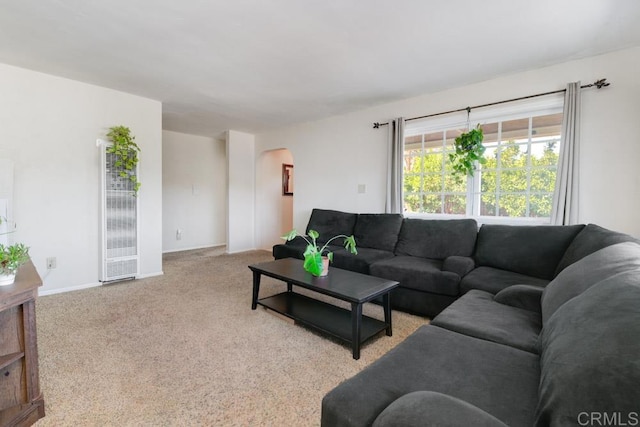 living room featuring light colored carpet