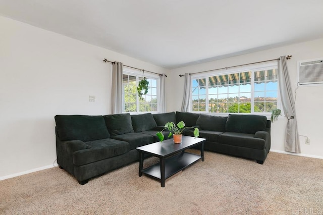 living room featuring light carpet