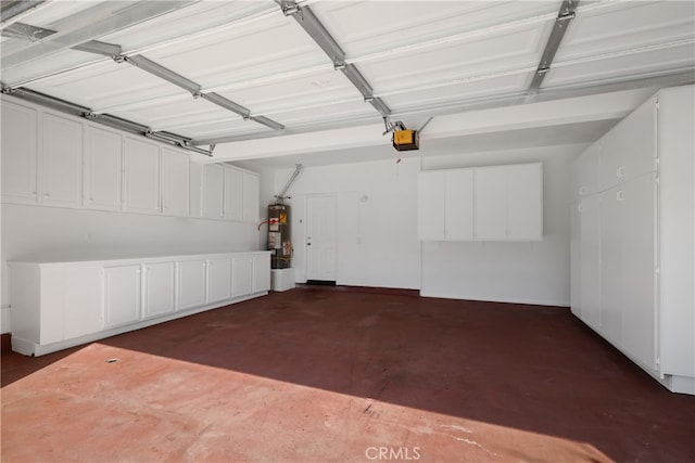 garage featuring a garage door opener and gas water heater