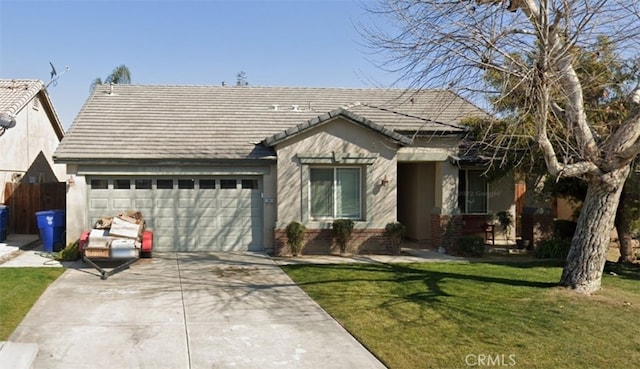 ranch-style house with a garage and a front yard