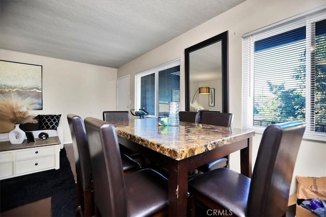 dining area with a textured ceiling