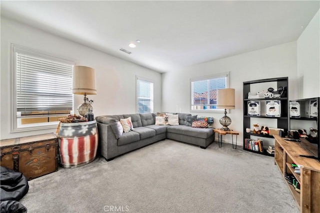 living room featuring carpet