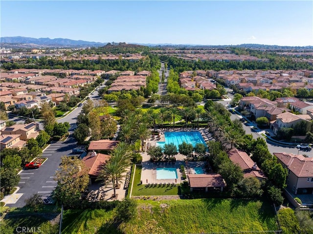 drone / aerial view featuring a mountain view