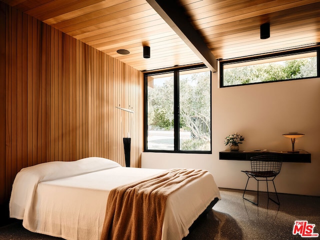 bedroom with wood ceiling