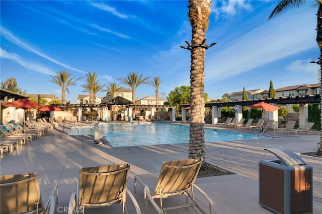 view of swimming pool featuring a patio