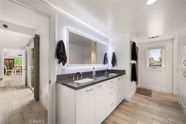 bathroom with wood-type flooring and vanity