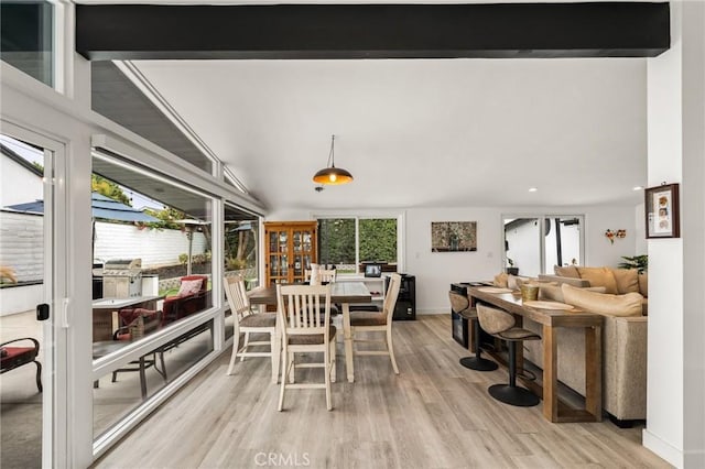 dining room featuring light wood-type flooring, a wealth of natural light, and french doors