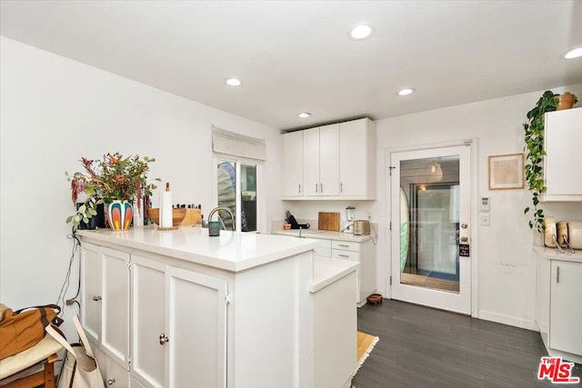 kitchen featuring white cabinets and dark wood-type flooring