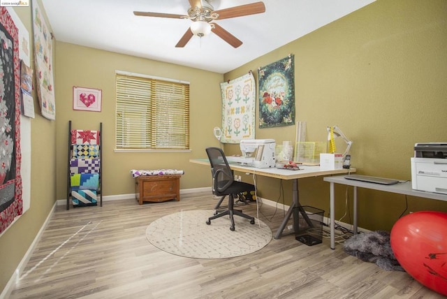 office featuring ceiling fan and light wood-type flooring