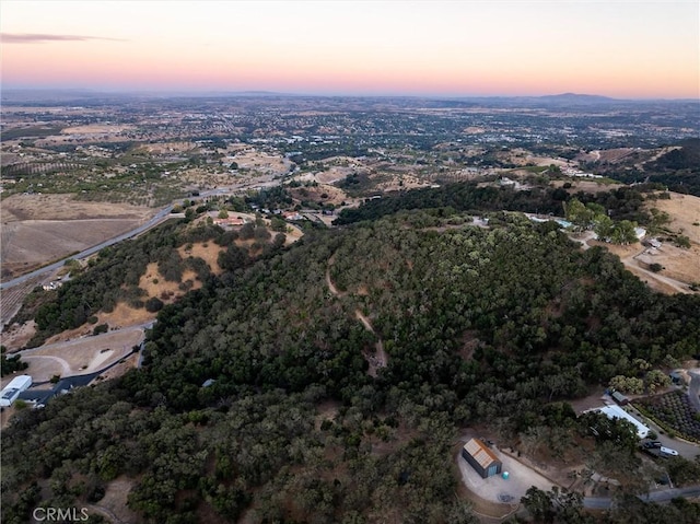 view of aerial view at dusk