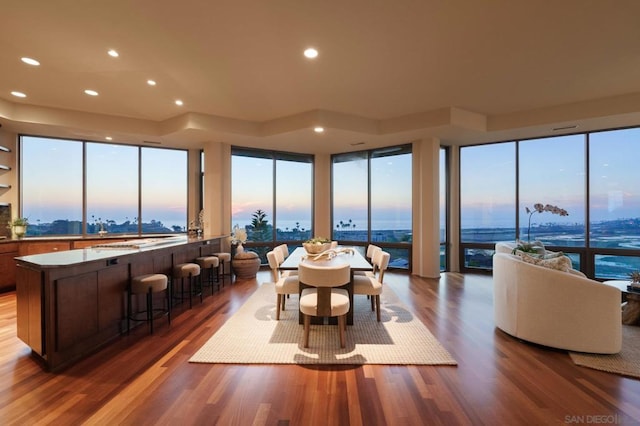 dining space with hardwood / wood-style flooring and a wealth of natural light