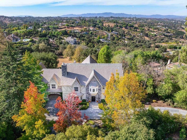 birds eye view of property featuring a mountain view