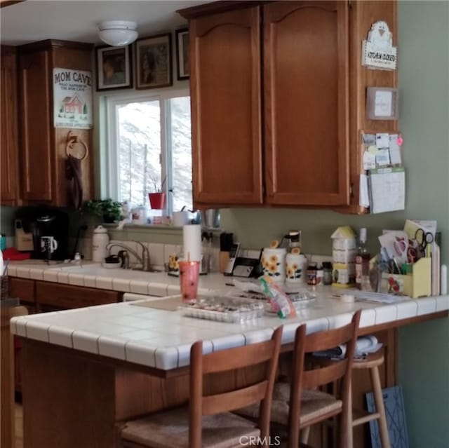 kitchen with brown cabinets