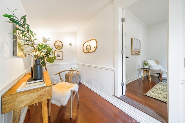 office space featuring crown molding and wood-type flooring