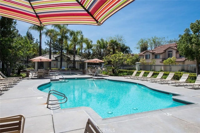 view of swimming pool with a patio area