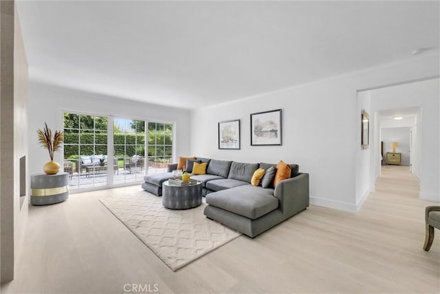 living room with light hardwood / wood-style flooring