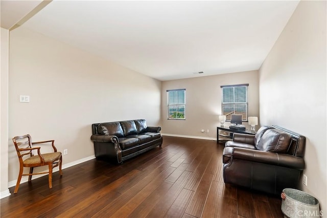 living room featuring dark hardwood / wood-style floors