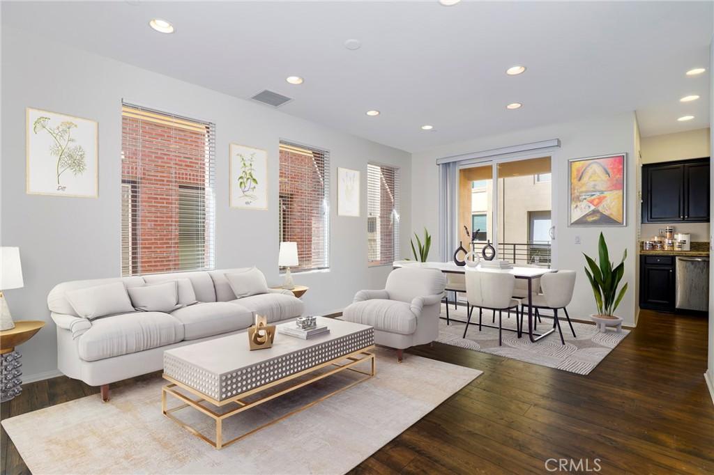 living room featuring dark wood-type flooring