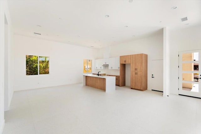 unfurnished living room featuring sink