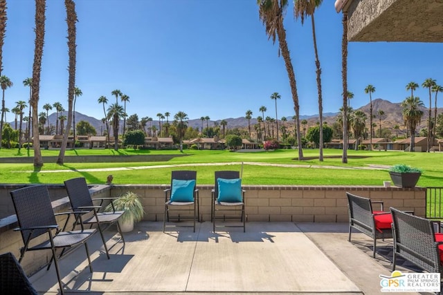 view of patio featuring a mountain view