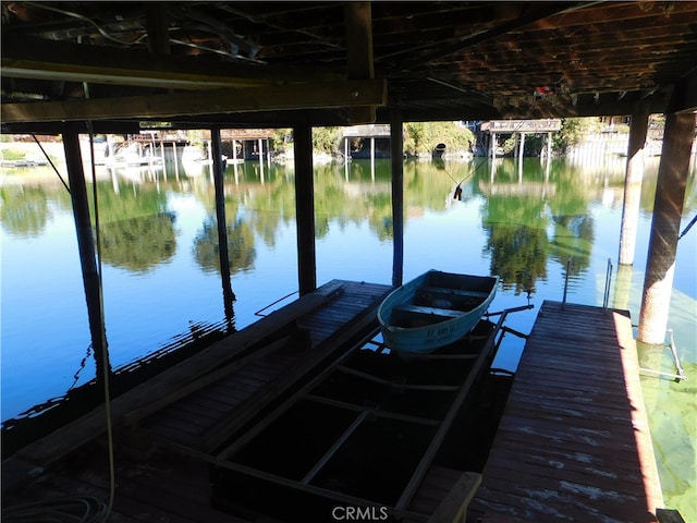 dock area with a water view