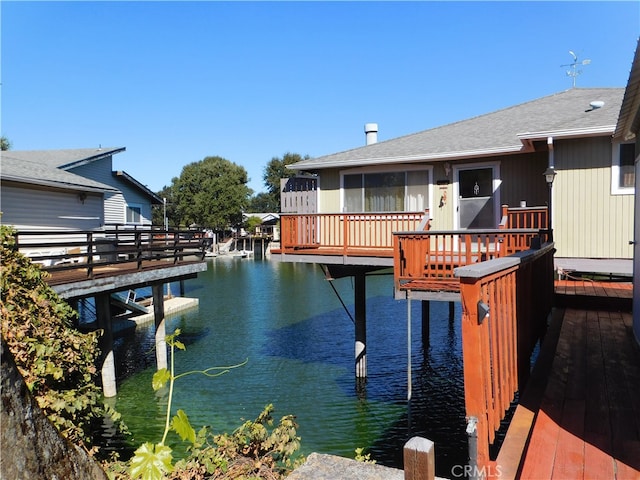 view of dock with a water view