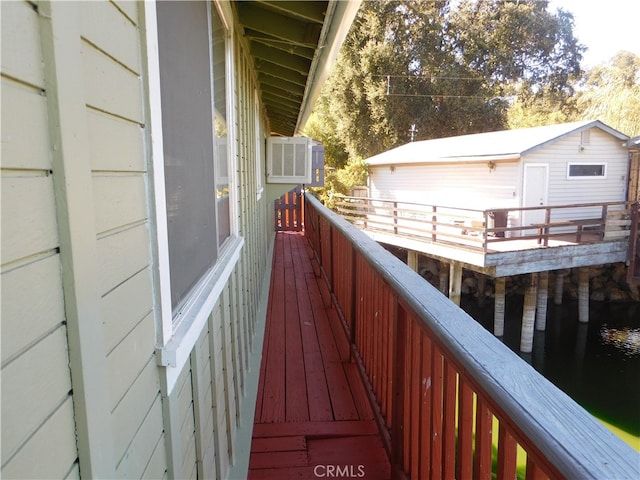 wooden balcony with a deck