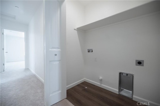 laundry room with washer hookup, electric dryer hookup, hookup for a gas dryer, and hardwood / wood-style flooring