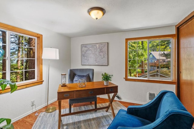 office area featuring hardwood / wood-style floors