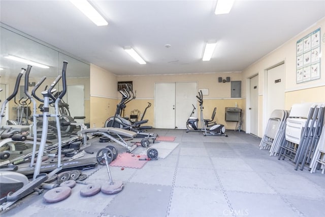 workout area featuring electric panel