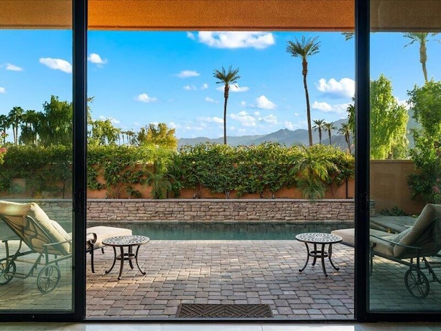 view of pool featuring a mountain view