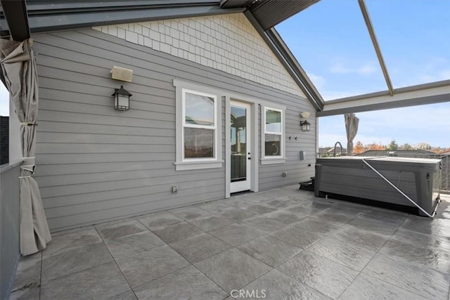 exterior space featuring a hot tub and sink