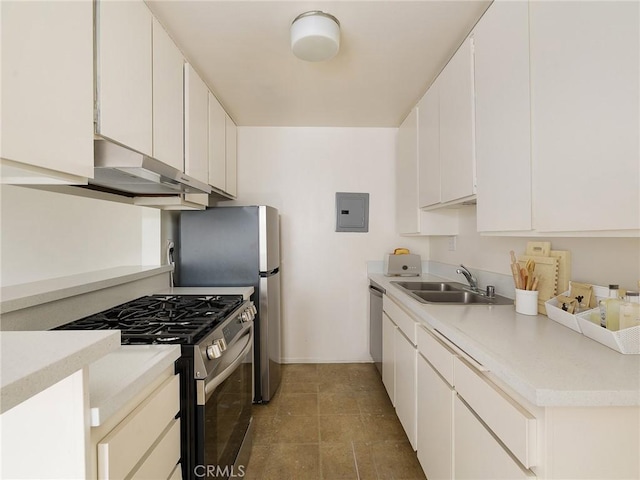 1600 Ardmore Ave Unit 320, Hermosa Beach, CA 90254 - kitchen featuring appliances with stainless steel finishes, a sink, under cabinet range hood, electric panel, and light countertops