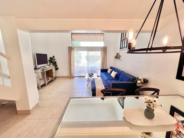 living room featuring light tile patterned floors