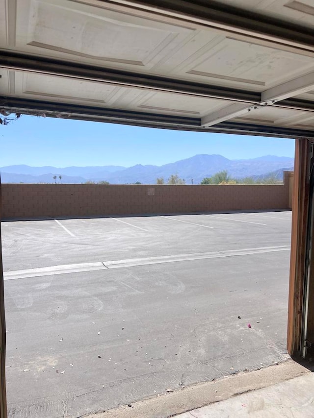 garage with a mountain view