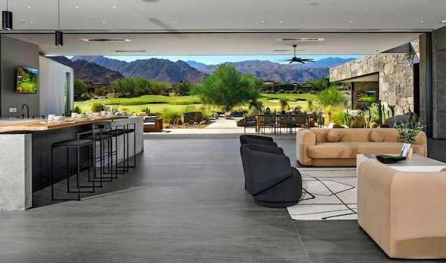 lobby with a mountain view