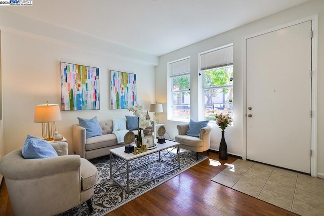 living room with hardwood / wood-style floors