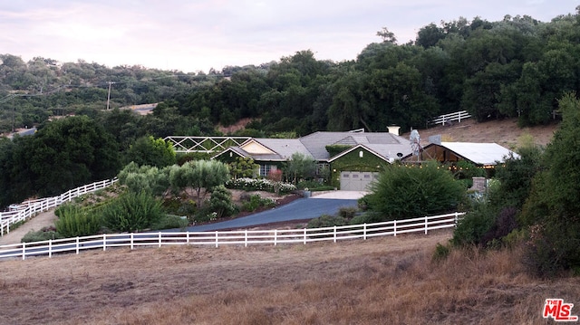 aerial view with a rural view