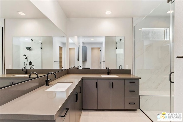 bathroom with vanity and walk in shower