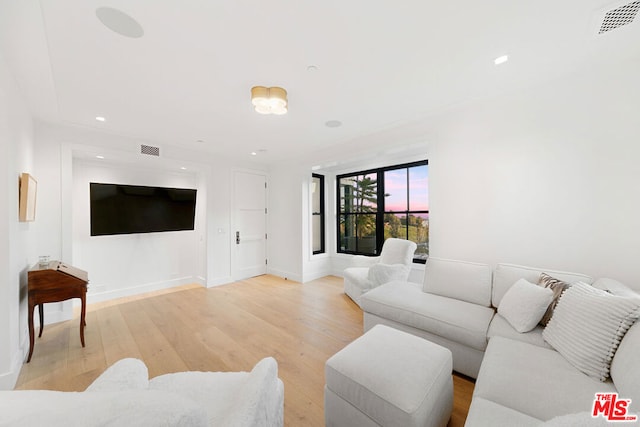 living room featuring light wood-type flooring