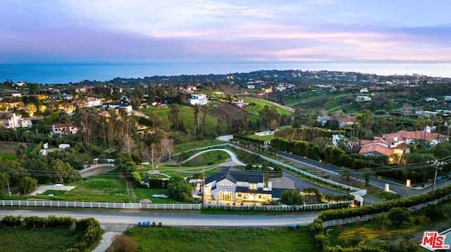 view of aerial view at dusk