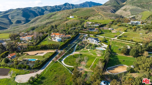 bird's eye view with a mountain view