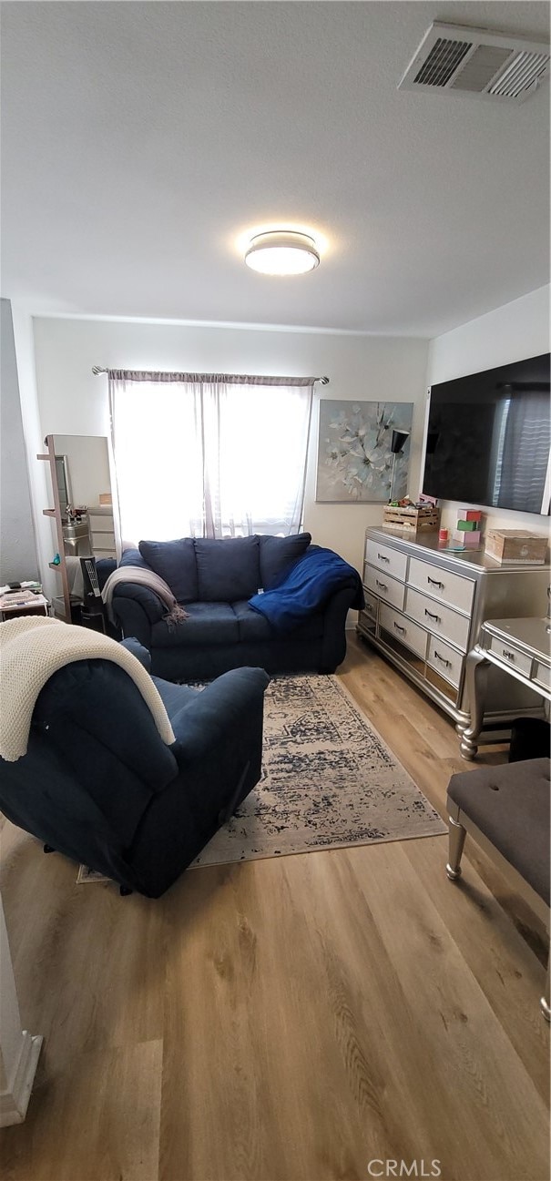 living room with light hardwood / wood-style flooring